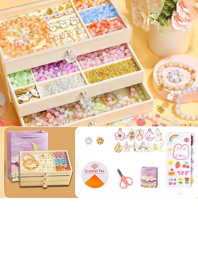 Capstro 300PCS Glass Beads Bracelet Making Kit – Ultimate 6-Color Jewelry Craft Set with Snowflake Charms, Oil-Drop Pendants, Elastic Strings & Storage Box - Image 1